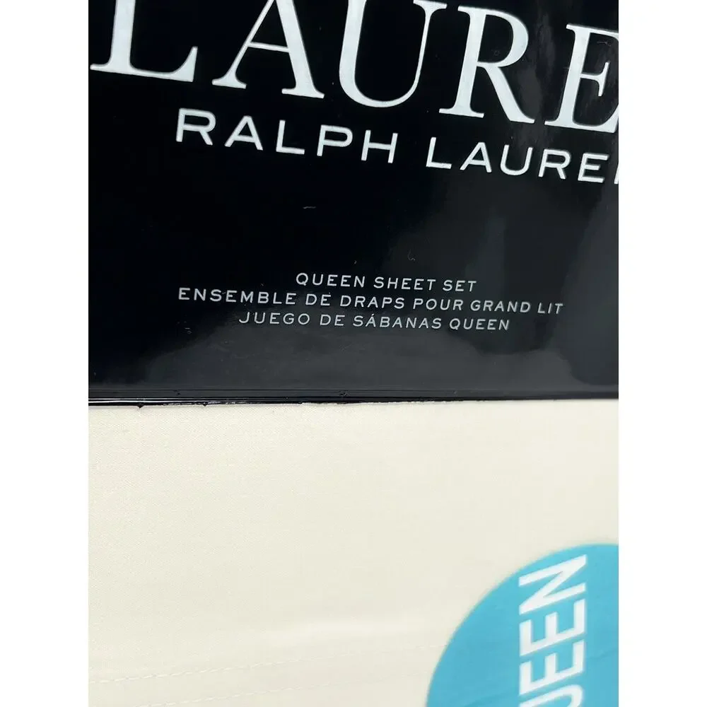 Ralph Lauren Sloane Ivory Queen Sheet Set 4 Pcs. Cotton Percale NIP $170